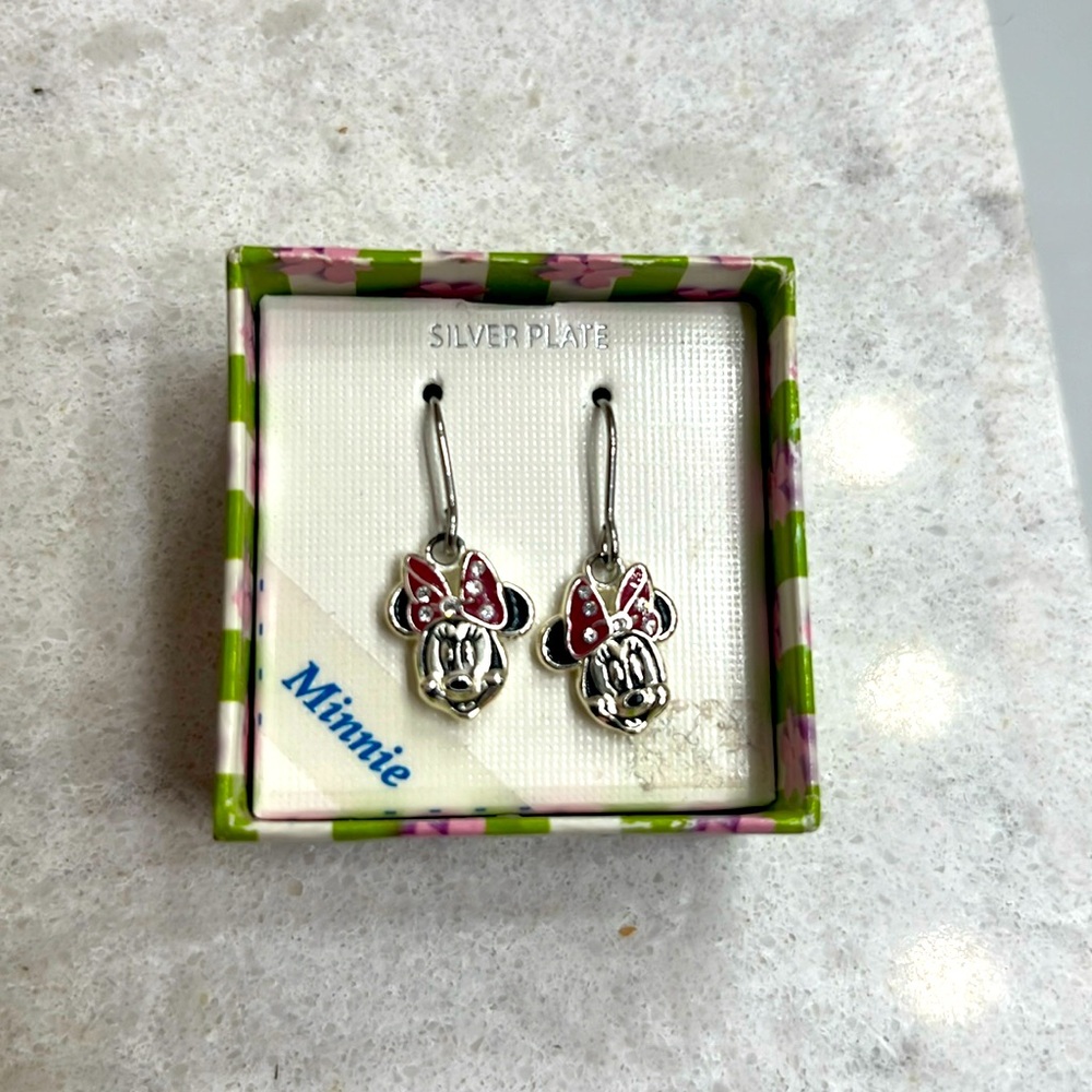 Minnie Mouse crystal Silver Plated dangling earrings